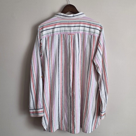 Duluth Trading Co Hemp Organic Cotton Striped Button Down Shirt Womens XL Pink - Picture 4 of 10